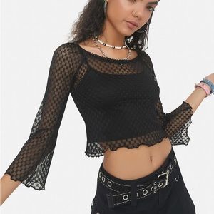 Dollskill Delia’s Sheer Mesh Flare Sleeve Crop Top